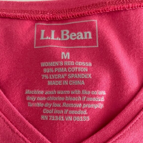 L.L.Bean Casual SS V Neck Pima Cotton Blend T Shirt Top Rose Pink Sz M NWT - Picture 7 of 8